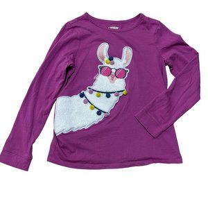 Lands end purple long sleeve llama tshirt  Girls size M - 8 1367